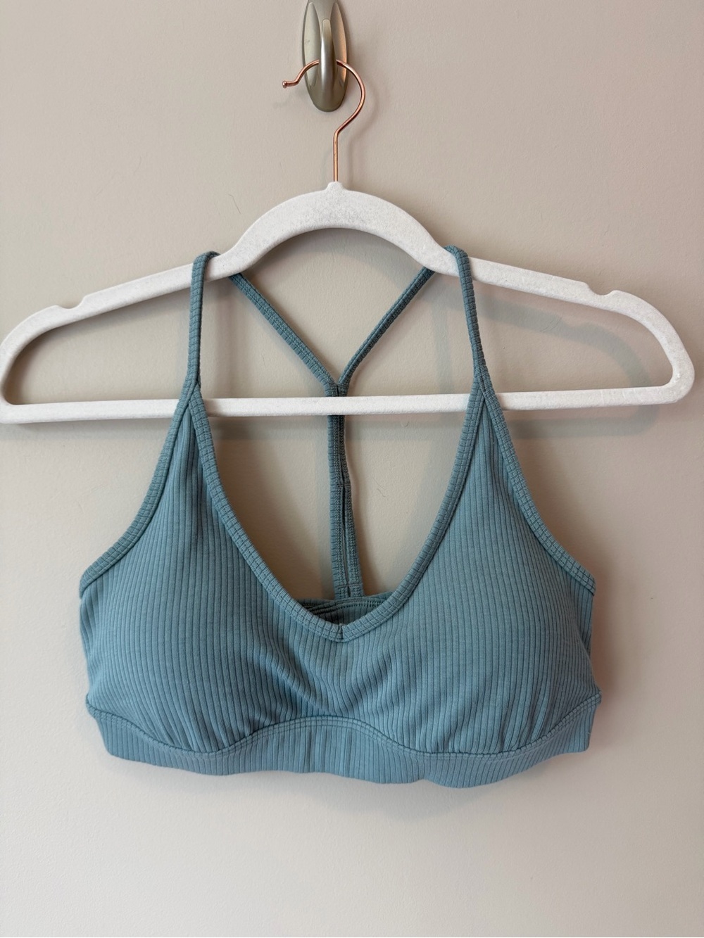 Alo Yoga Ribbed Blissful Bra Sz S Blue Skies Racerback VGUC